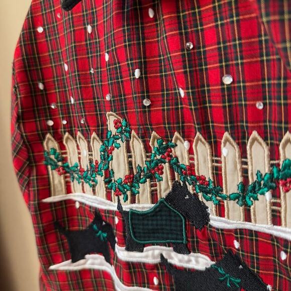 Vintage Karen Scott Sport Scottish Terrier Plaid Christmas Button Down Women M - Picture 4 of 9